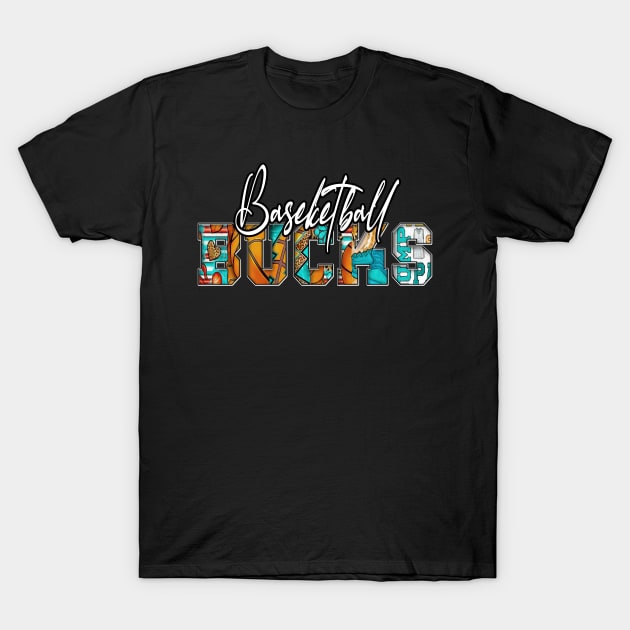 Graphic Colorful Artwork Bucks Sports Proud Name Basketball Team T-Shirt by bright girl waving